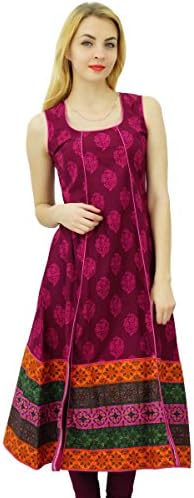 Amoghah Women Anarkali Floral Print Kurta Cotton Indian Sleeveless Kurti