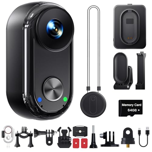Vlogging Camera 4K 30FPS, 64GB Action Camera, POV Portable Hands-Free, Waterproof 30m Sports Camera, 150°Mini Cam Sports Body Pedestrian for Bike, Skiing, Diving, 270 Min Runtime