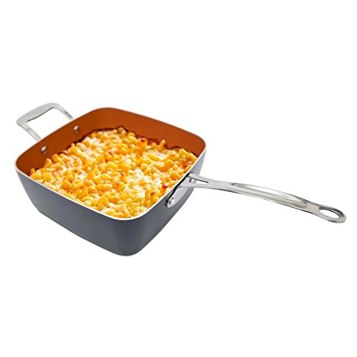Gotham Steel TiCerama 9.5" Deep Square Pan With Lid, Frying Basket