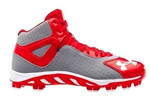 Under Armour Mens Spine Heater Mid TPU Baseball Cleats (8.5 D(M) US, Baseball Grey/Red)
