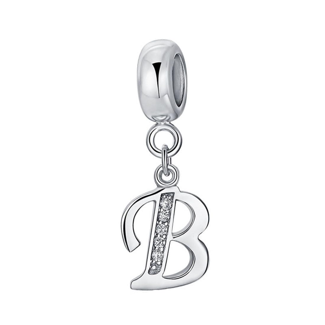 925 Sterling Silver Letter Charm Beads Alphabet Charms B Charm Anniversary Charm Words Charm fits Pandora Charms Bracelet (B)