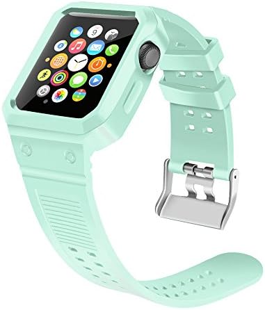 MotionX Replacement Luxury Soft Silicagel Buckle Silicone Watch Strap Wrist Band for Apple Watch Series 2/1 38mm (Mint green)