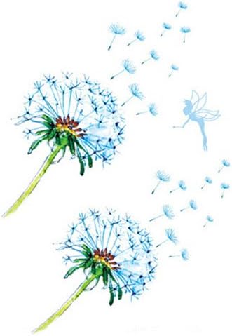 Set of 2 Waterproof Temporary Fake Tattoo Stickers Blue Dream Dandelion Flowers Unique