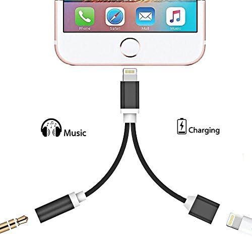 Lightning to 3.5mm Headphone Jack Audio iPhone 7 Adapter, 2 in 1 Lightning Cable Charge and Headphone for iphone 7/7 Plus (Black)