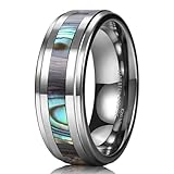 King Will Tungsten Carbide Ring Engagement Wedding Band Abalone Shell Inlay Polished Finish Step Edge