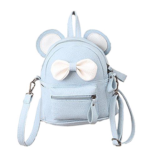LA CHA Girls Mini Cute Cat PU Leather Backpack Purse (Blue)
