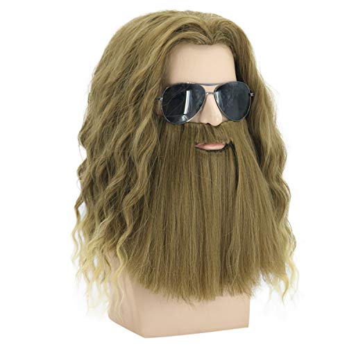 Mildiso Men Wig for Thor Cosplay Golden Brown Mustache Wig Halloween Costume Anime Party Wigs Long C - //coolthings.us