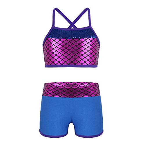 Nimiya niños niñas gimnasia trajes deportivos de baile 2 uds sirena Tankini Crop Tops sujetador con pantalones cortos leotardo ropa de baile traje de baño