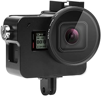 Aluminium Alloy Protective Case Charging Case Wire Connectable Skeleton for Gopro Hero 7 Black Action Camera,Side Open Shell with 52mm UV Filter and Lens Cap