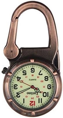 EntinoUnisex Pocket FOB Watch Antique Copper Clip on Carabiner Luminous Face Sturdy Doctors Nurses Analog Display Quartz Movement