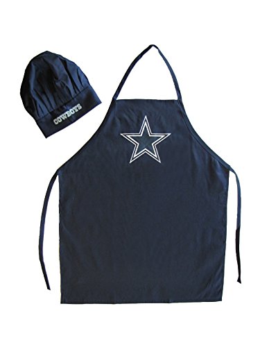 LA Auto Gear Men's Chef Hat & Apron - NFL - Dallas Cowboys - Team Logo BBQ Barbeque Cook Grill Home Tailgating Picnic