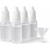 Adkoat&reg; 5PCS - 4 Plastic Empty Dropper Bottles with 1 Funnel - 15ml / 0.5oz | Refillable Squeeze Eye Liquid Bottle with Protective Cap - BPA Free | Leak-Proof Small Travel Container for Saline Serums Oil