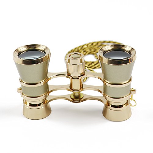 Kingscope 3X25 Vintage Opera Glasses Binoculars for Theater Musical Concert (Golden, with Chain)