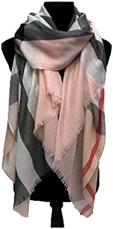 YEESOO Spun Gold Silk Cotton Plaid Checked Tartan Scarf Wrap Shawl Pink