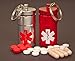 Pills Medication Holder 100% Airtight Water/Smell Proof Stash Jar Container, 2 Sided Medical Emblems, Secures 100ct Nitro Bottle, Aspirin Medications Herbs, EDC Keychain Fob, 2pc. Ruby Red & Silver