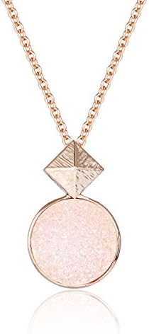 Iridescent Druzy Completeness Pendant Necklace with Rose Gold-Plated over Brass, 16"+3" Extender