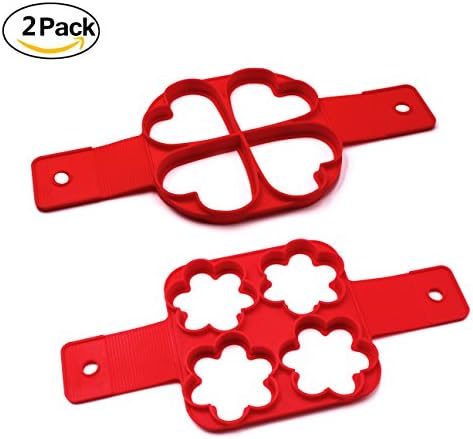 Silicone Pancake Mold Nonstick Egg Ring Maker,Flower/Heart Shape,2 Pack