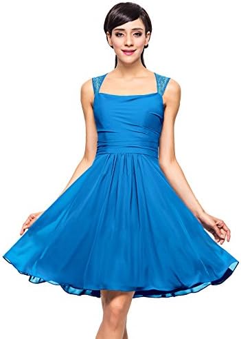 Loffy Women's Knee Lace Bridesmaid Dress Ocean Blue Size 4