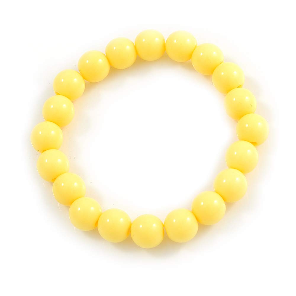 Avalaya 10mm Pineapple Yellow Acrylic Single Strand Bead Flex Bracelet - 18cm L