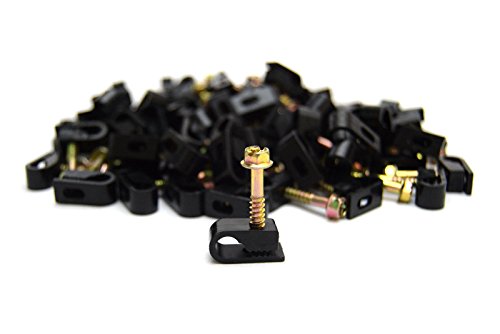 Best Connections 100 pcs Single Black Mounting Flex Clips w/ Strain Relief Screw RG6 RG59