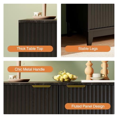 Cakhdry Credenza Bufetera con 2 Puertas, Alacena Pequeña para Cocina y Comedor, 80x40x82cm, Diseño Minimalista con Acabado de Madera Color Negro
