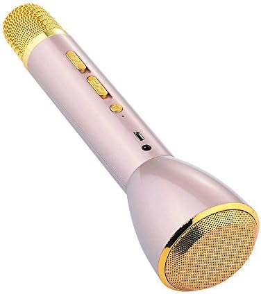 Bluetooth Karaoke Microphone Portable Rechargeable KTV handheld Karaoke Singing Machine Music Speaker Player Recording Loudspeaker Sound Amplifier (Gold)