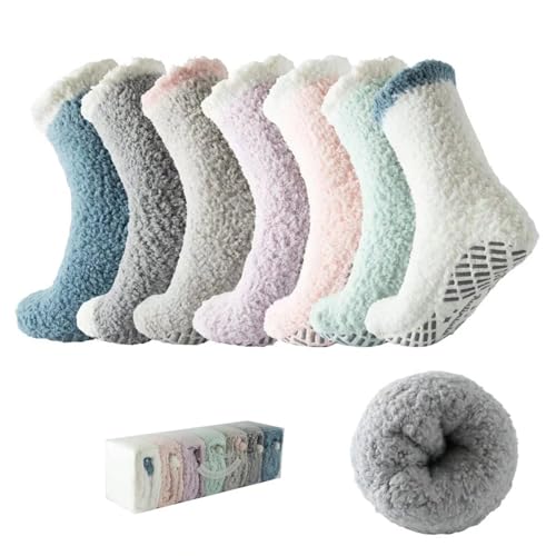 Bulinlulu Fuzzy Socks with Grips Plush Sleep Cozy Winter Soft Hospital Fluffy