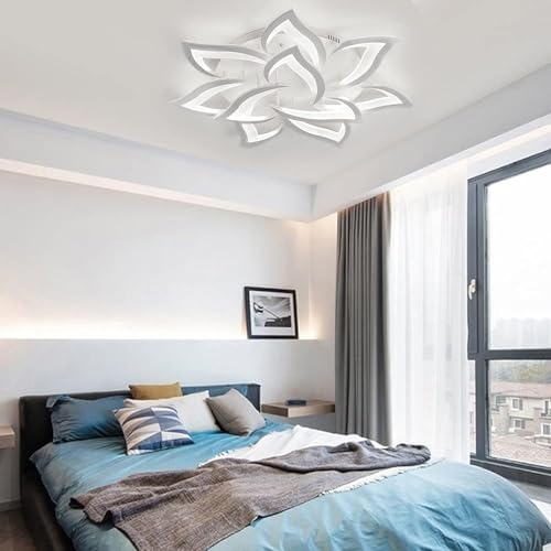 Moonm Dimmable Chandelier 3000K-6000K, LED Ceiling Light 10 Petals | living room chandelier 60W, led chandelier, ceiling light led ceiling dimmable for living room bedroom dining room