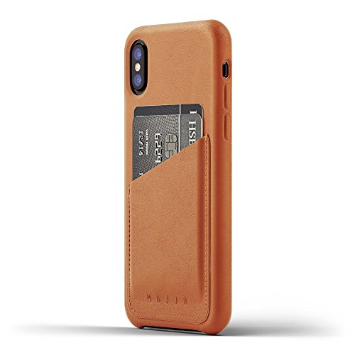 Mujjo Full Leather Wallet Case compatible with iPhone XS, iPhone X | 2-3 Card Pocket, 1MM Protective Screen Bezel, Japanese Suede Lining (Tan)