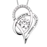 Sterling Silver I Love You to The Moon and Back Cubic Zirconia Necklace Heart Pendant