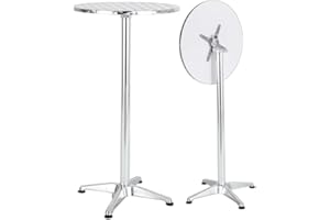 BTEXPERT Aluminum Indoor Outdoor 23.75" Round Restaurant Bar Height 45" Table flip top, Patio Stainless Steel Silver Furniture 25.75" Base