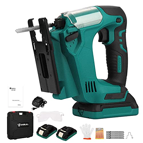 Anbull Akku-Stichsäge (18V Lithium-Lonen, Gehrungsschnitt 45°, 4Gang-Schneidemodus, Komplettset mit 2x 2.0Ah Akku…