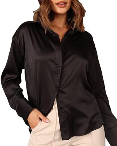 Cantonwalker Women's Silk Shirts Long Sleeve Lady Shirt Casual
