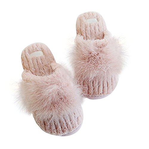 Chic Chic Women Comfort Cute Ball Faux-Fur Indoor Slippers Anti-slip House Shoes (US 5.5/6= EU 36/37, pink)