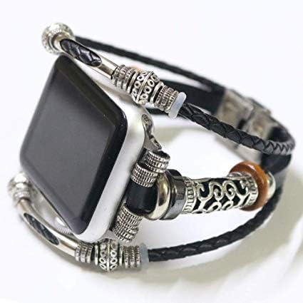 Secbolt Leather Bands Compatible Apple Watch Band Series 4 40mm, Series 3/2/1 38mm, Double Twist Handmade Vintage Natural Leather Bracelet Replacement Bracelet Straps Women