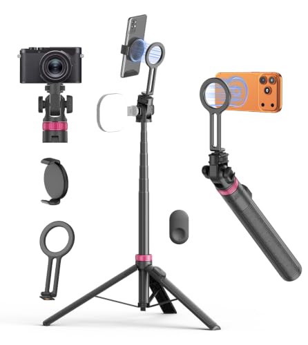 Gahenwo 69" Magnetic Phone Tripod for All Phones,Selfie Stick for Magsafe with Rechargeable Remote & Phone Mount ,Portable Stand with Tripod Leg for iPhone/Android,Camera Mounts & Clamps,Photo,Travel