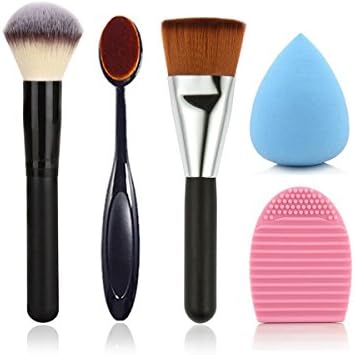 Fermi 5pcs/set Oval Toothbrush Powder Foundation Makeup Brushes&amp;Cosmetic Sponge Puff&amp;Makeup Brush Cleaning Tools Combine
