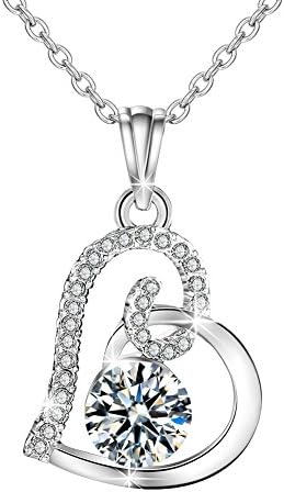 Heart Pendant Necklace- LADYNOVA Valentine's Day Gift, Love Heart Pendant Jewelry with Crystal for Lovers (White)