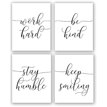 Inspirational Quote&Saying Art Painting,Work Hard,Be Kind,Stay Humble,Keep Smiling Art Print Set of 4 (8