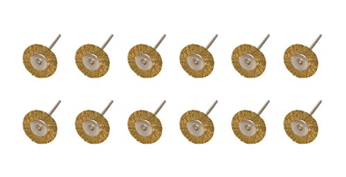 Pack of 12 - 1" Crimped Brass Wire Bristle Rotary Brush Set w/ 3/32" Mandrel for Jewelry Cleaning Polishing Metal Finishing