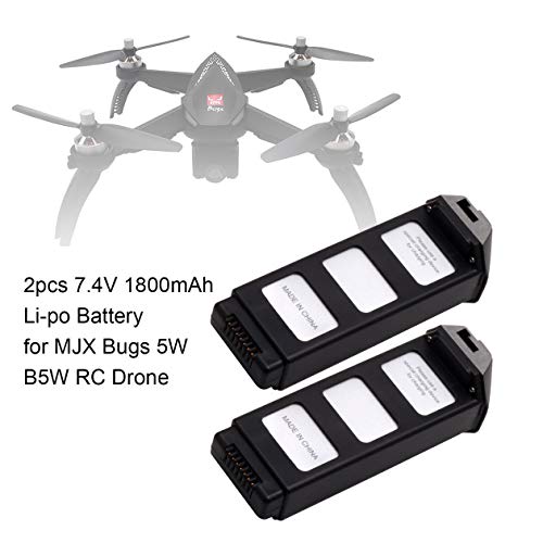 Heraihe 2pcs 7.4V 1800mAh Li-po Battery with 4 in 1 Charger for MJX Bugs 5W B5W RC Drone Quadcopter Aircraft UAV Part Accessories