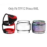 CENGLORY 3 in 1 Replacement Clear Rainbow Bulb Glass Tube and Silicone Protective Red Vape Band Ring for TFV12 Prince