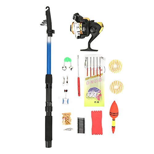 Alomejor 1.8M Fishing Rod Suit Portable Fishing Wheel Fisherman Beginners Telescopic Rod Kit Telescopic Fishing Pole(Metal Fishing Reel)