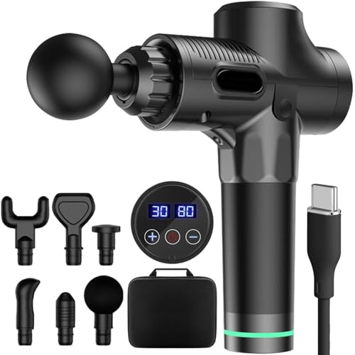 Massageador Eletrico, Pistola Massageadora Profissional, Massageador Muscular Corporal Portatil, Pistola de Massagem para Alívio da Dor, Relaxamento, Liberação Miofascial, 6 Ponteiras e 30 Velocidades