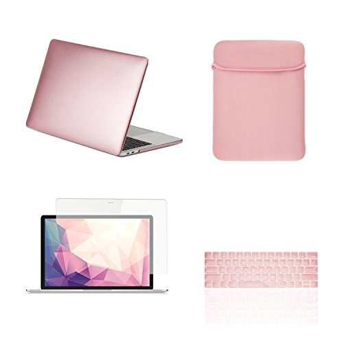 TOP CASE MacBook Pro 13 inch Case 2019 2018 2017 2016 Release A2159 A1989 A1706 A1708, 4 in 1 Essential Rubberized Hard Case, Keyboard Cover, Screen Protector, Sleeve for MacBook Pro 13" - Rose Gold