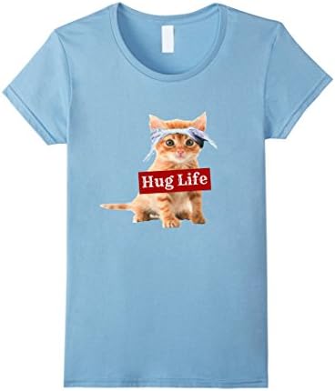 Womens Hug Life Kitty Tee Shirt T-Shirt Kitten Kitteh Cat Thug Gang Large Baby Blue