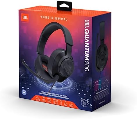 Fones de ouvido jbl quantum 200 para gamers com som e microfone quantumsound, com design marcante, compatível com múltiplas plataformas, na cor preta