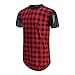 OLRIK Mens Hipster Hip Hop Leather PU Sleeve Side Zipper Paid T Thirt Red L