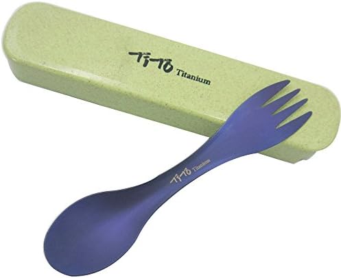 TiTo Titanium Spork for Outdoor Camping Titanium Alloy Flatware with Light Weight only 18g Titanium Spoon (Dark Blue, Cloth Bag Package)