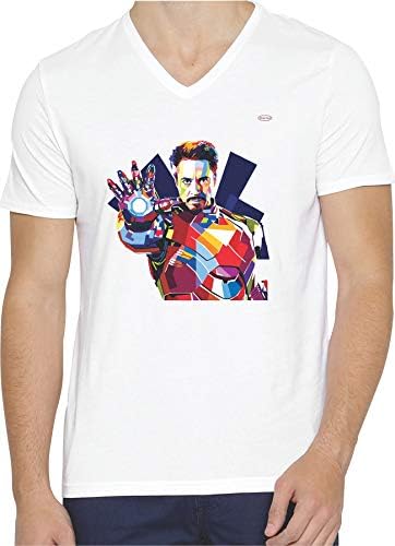Style Eva - Iron Man Printed T-Shirts Collections for Men and Women, Code 259 - V Neck with Half Sleeves